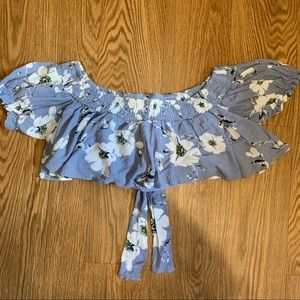 Mustard Seed Blue Floral Crop Top Size M